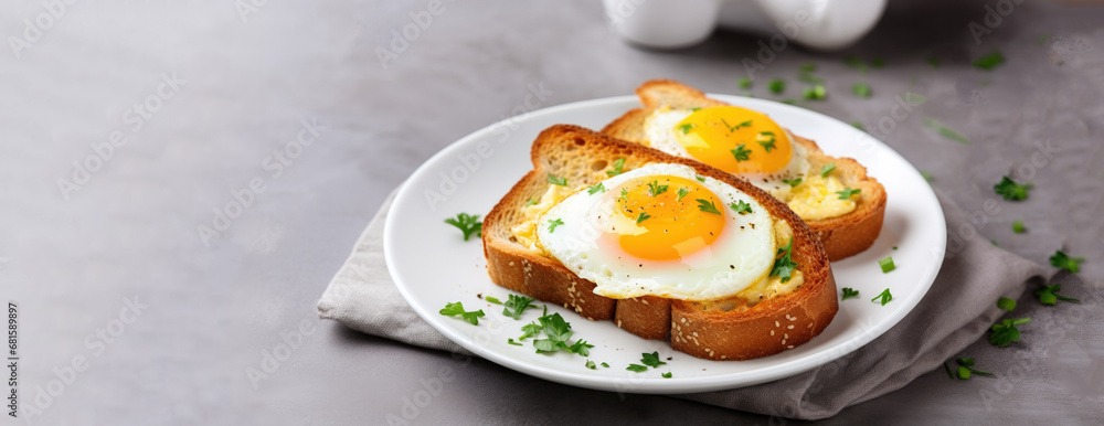 Fried Eggs andToast with Sauce for Copy