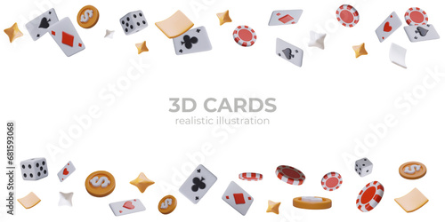 Vector borders of realistic gambling elements. Isolated vector illustration. Images to separate layout of site, application. Templates for frames in web design