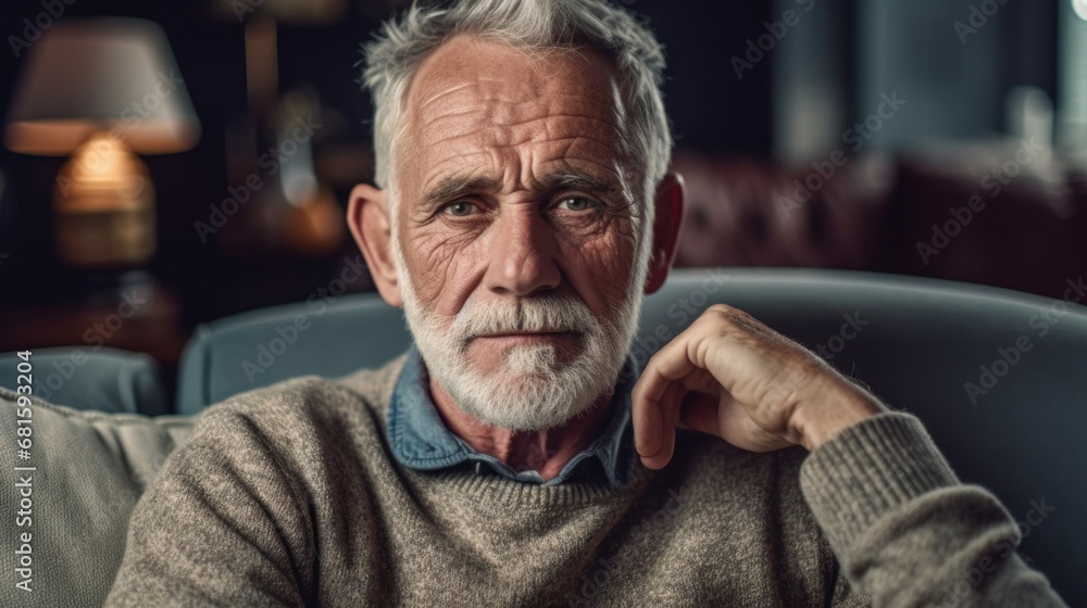 Senior gentleman enjoying a peaceful moment on his living room couch. Senior gentleman enjoying a peaceful moment on his living room couch.