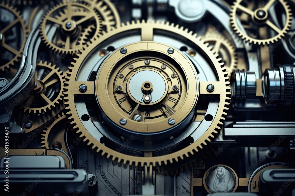 a close up of a clock with a lot of gears attached to the back of it's face and a second part of the clock in the middle of the back of the clock. a close up of a clock with a lot of gears attached to the back of it's face and a second part of the clock in the middle of the back of the clock.