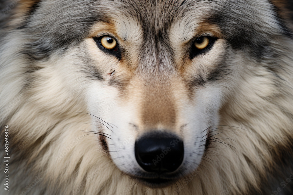 Close-up photo of wolf, scary predator in the forest. Close-up photo of wolf, scary predator in the forest.