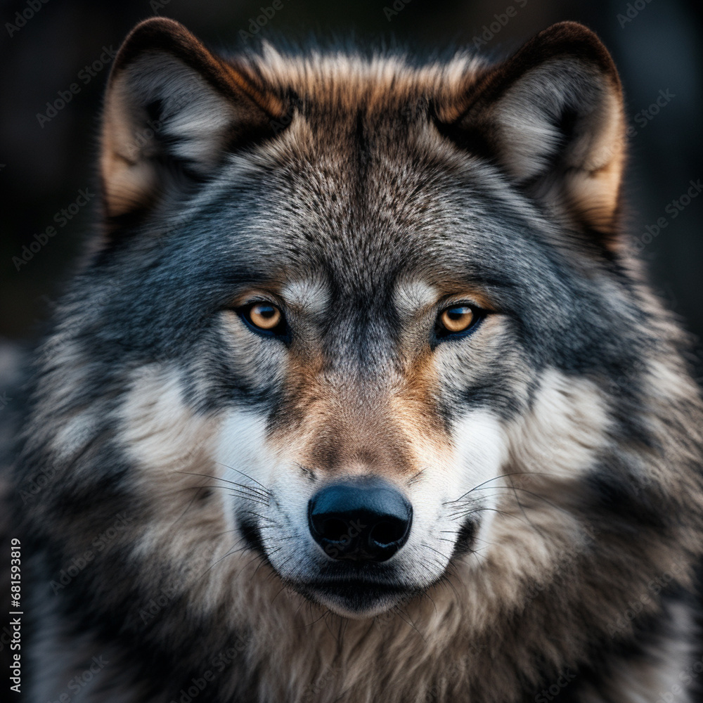Close-up photo of wolf, scary predator in the forest. Close-up photo of wolf, scary predator in the forest.