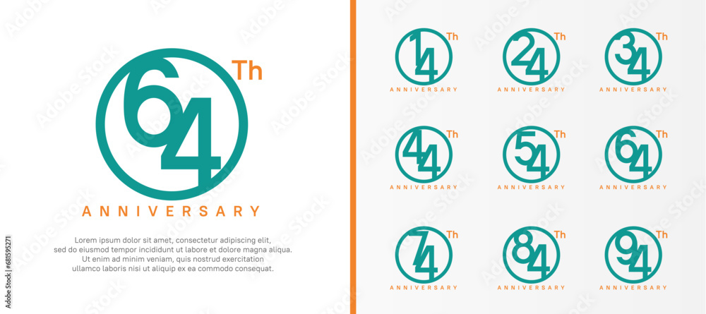 set of anniversary logo green color number in circle and orange text on white background for celebration set of anniversary logo green color number in circle and orange text on white background for celebration