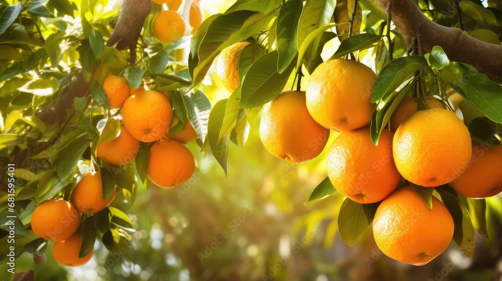 Fresh ripe oranges hanging on a tree Fresh ripe oranges hanging on a tree