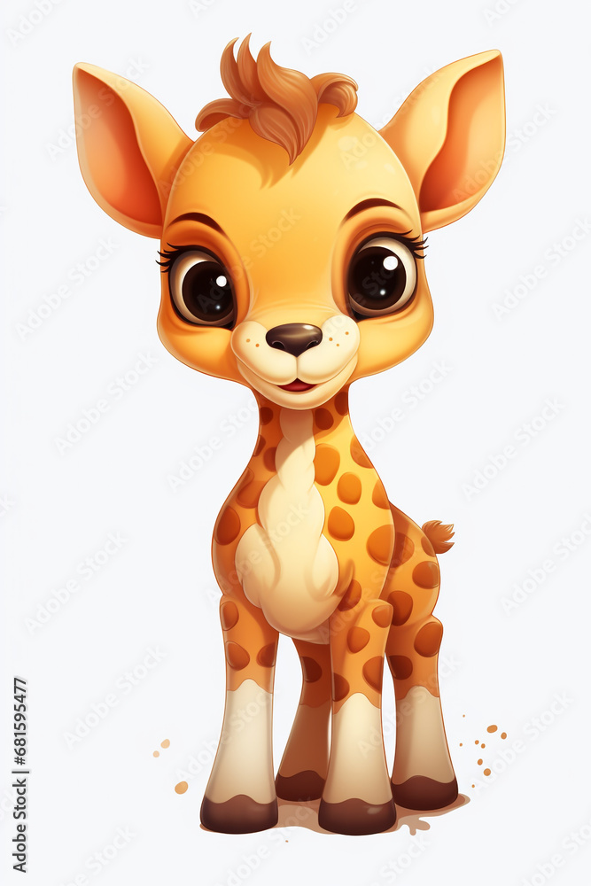 Fototapeta premium Cartoon style illustration of a female giraffe with a happy face. Isolated on white background. 