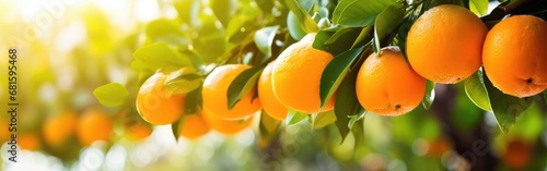 Fresh ripe oranges hanging on a tree