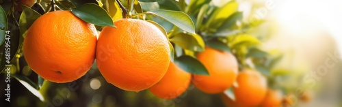 Fresh ripe oranges hanging on a tree