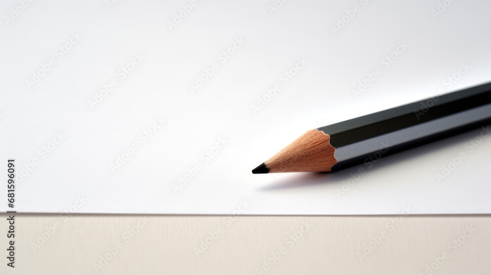 Extreme close-up of a simple, unadorned pencil on a blank sheet of paper. Extreme close-up of a simple, unadorned pencil on a blank sheet of paper.