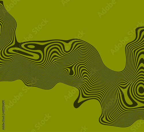 Green vintage abstract poster with textured liquid pattern design and optical interference effect of the illusion of movement