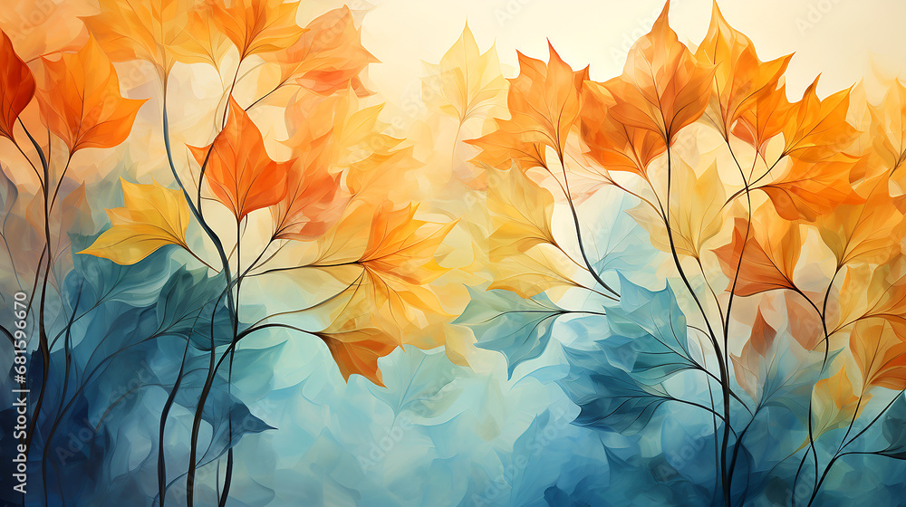 Watercolor illustration of autumn leaves