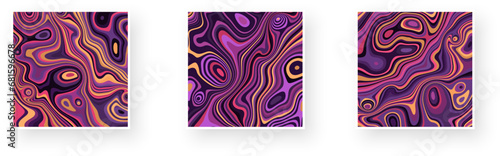 Contrast abstract poster designs with detailed realistic optical interference effect with colors of sunset. Illusion of movement for banner, flier, invitation, cover, business card.