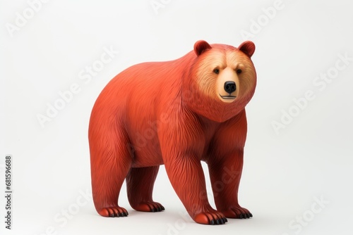  a brown bear standing on top of a white floor next to a red object in the shape of a bear on top of a white floor next to a red object in front of a white background.