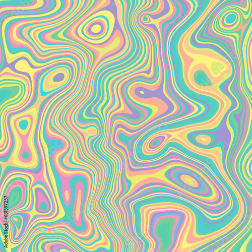 Holographic abstract poster design with optical interference and liquid effect . Illusion of movement for banner, flier, invitation, cover, business card.