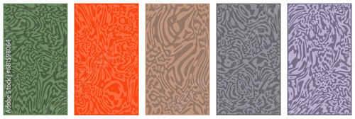 Set of paper cards with liquid design rippled contrast curve lines. Psychedelic banner, flyer, invitation, booklet.