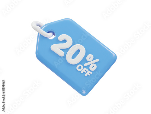 20 percent off discount sale icon 3d render illustration