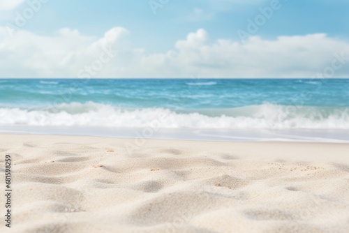  a blurry picture of a beach with waves coming in to the shore and a blue sky with white clouds in the background and a blue sky with a few white clouds. © Shanti