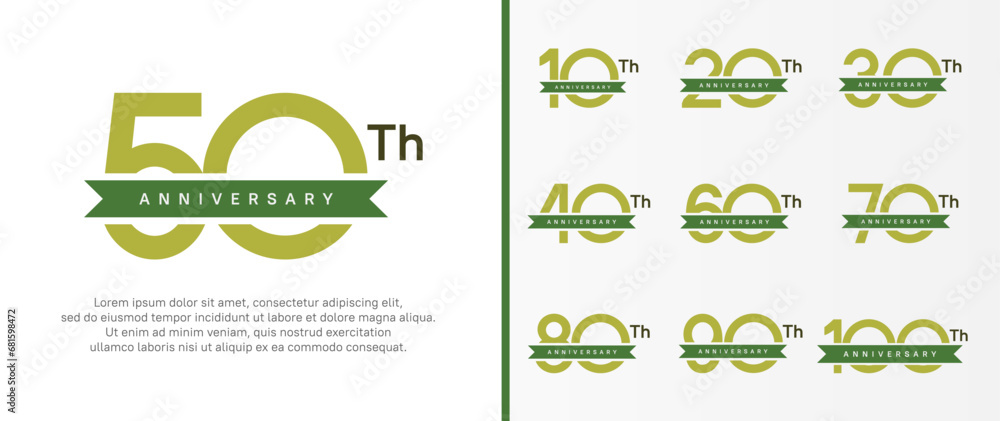 set of anniversary logo green color number and green ribbon on white background for celebration set of anniversary logo green color number and green ribbon on white background for celebration