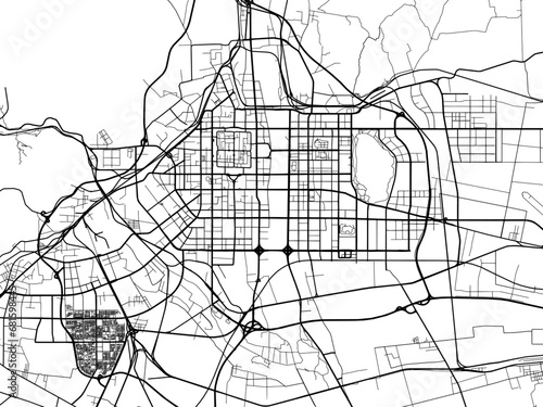 Vector road map of the city of Datong in the People's Republic of China (PRC) with black roads on a white background.