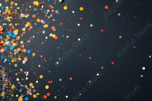  a black background with multicolored confetti and streamers of confetti and streamers of confetti on the left side of the image.