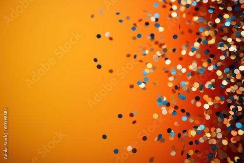  a blurry orange background with a lot of confetti sprinkles on the left side of the image and a lot of confetti sprinkles on the right side of the left side of the image. © Shanti