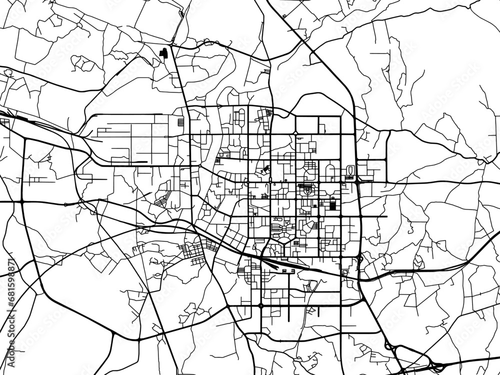 Vector road map of the city of Maoming in the People's Republic of China (PRC) with black roads on a white background.