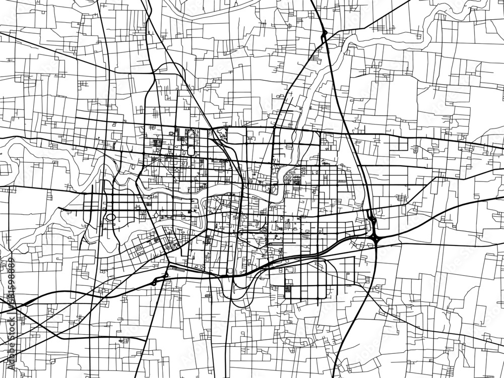 Naklejka premium Vector road map of the city of Luohe in the People's Republic of China (PRC) with black roads on a white background.