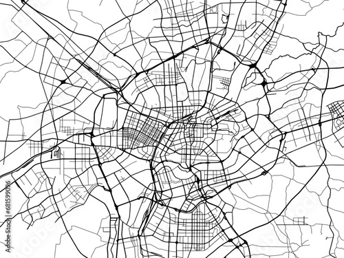 Vector road map of the city of Shenyang in the People's Republic of China (PRC) with black roads on a white background.
