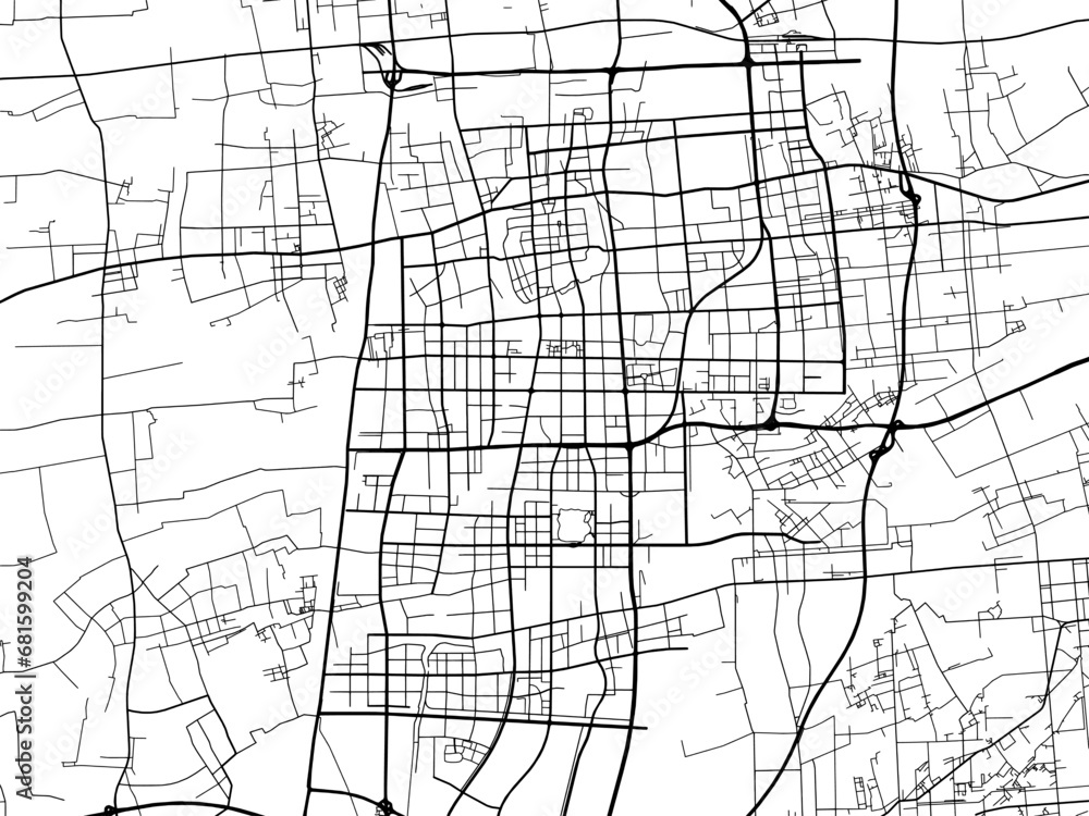 Vector road map of the city of Taizhou in the People's Republic of China (PRC) with black roads on a white background.