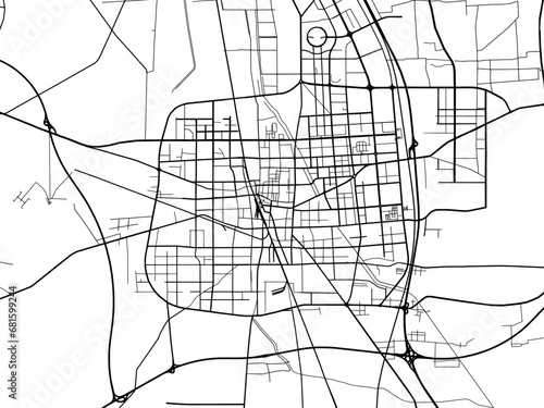 Vector road map of the city of Xuchang in the People's Republic of China (PRC) with black roads on a white background. photo