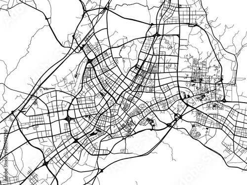 Vector road map of the city of Yiwu in the People s Republic of China  PRC  with black roads on a white background.