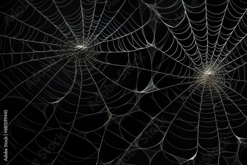  a close up of a spider's web on a black background with light coming from the center of the spider's web in the center of the spider's web.