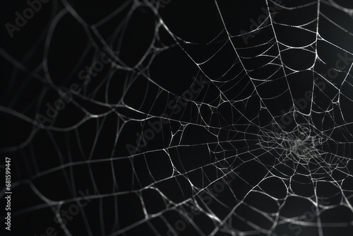  a close up of a spider's web on a black background with a blurry image of a spider's web in the center of the spider's web.