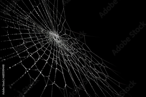  a black and white photo of a spider web with drops of water on the spider's web in the center of the spiderwebwebweb.