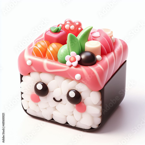 3d sushi cute, Generative AI.