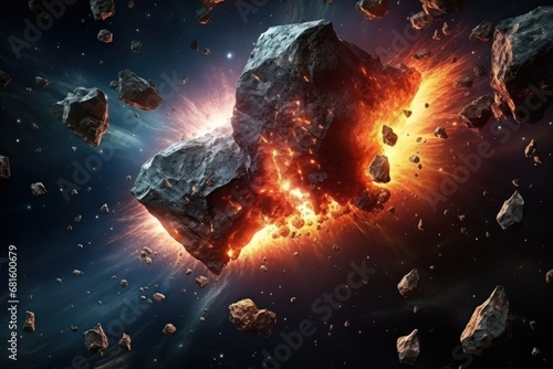  an artist s impression of a massive explosion of rocks and debris in a space with a star in the foreground and a distant view of a distant object in the foreground.