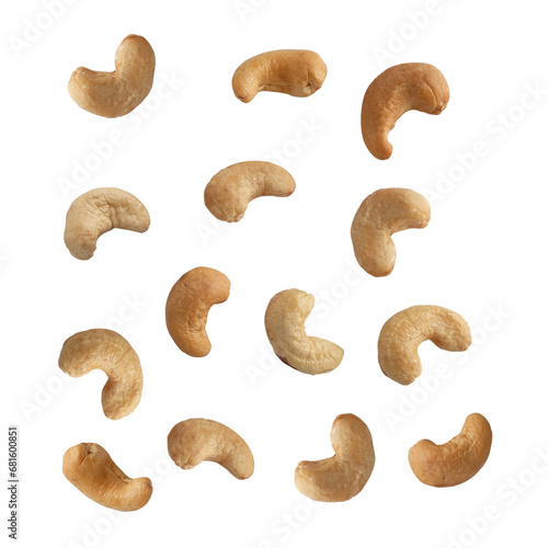 Roasted Cashew nuts on white background .