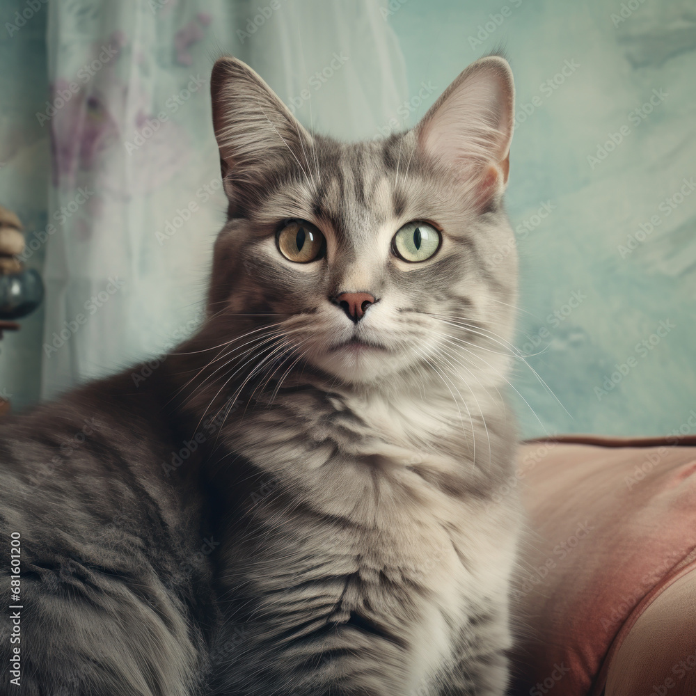a portrait of a cat in a vintage inspired style