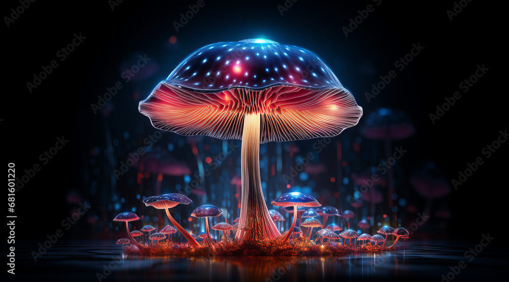 Radiant mushroom with a fantasy, bioluminescent glow.
