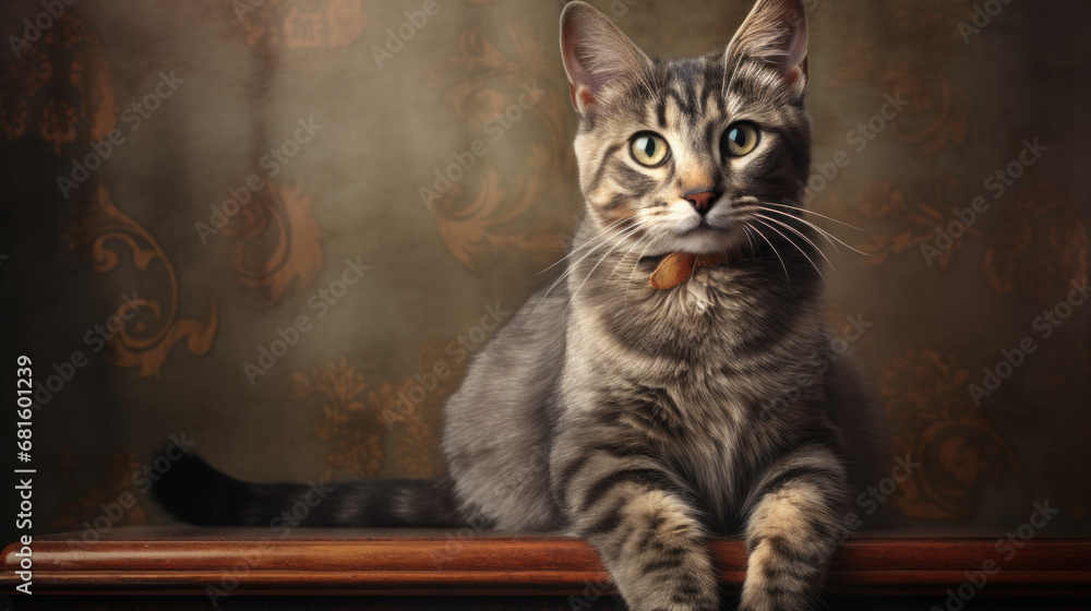 a portrait of a cat in a vintage inspired style