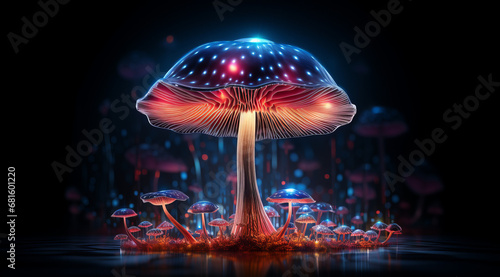 Radiant mushroom with a fantasy, bioluminescent glow.
