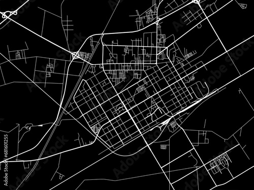 Vector road map of the city of Bayan Nur in People's Republic of China (PRC) with white roads on a black background.