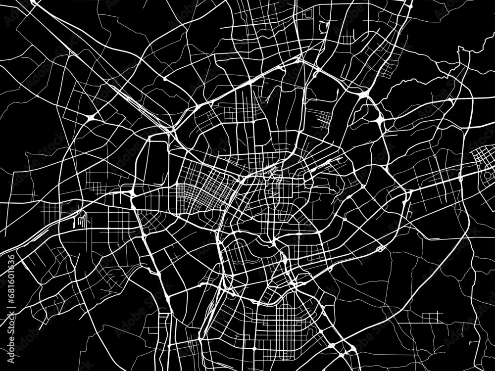 Obraz premium Vector road map of the city of Shenyang in People's Republic of China (PRC) with white roads on a black background.