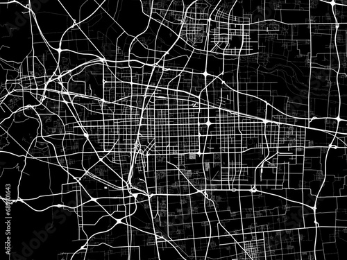 Vector road map of the city of Shijiazhuang in People's Republic of China (PRC) with white roads on a black background. photo