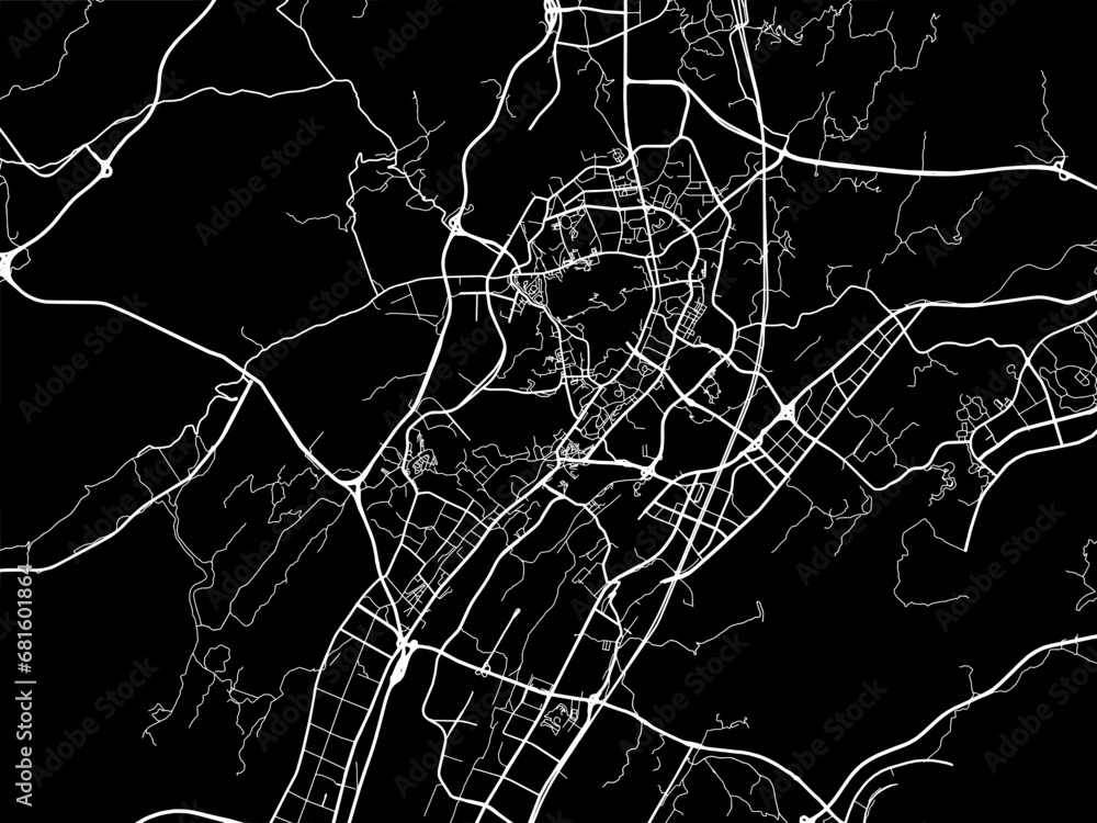 Vector road map of the city of Zunyi in People's Republic of China (PRC) with white roads on a black background.
