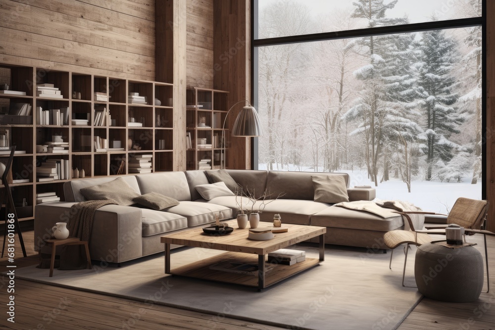 this living room is decorated with large windows Generative AI this living room is decorated with large windows Generative AI