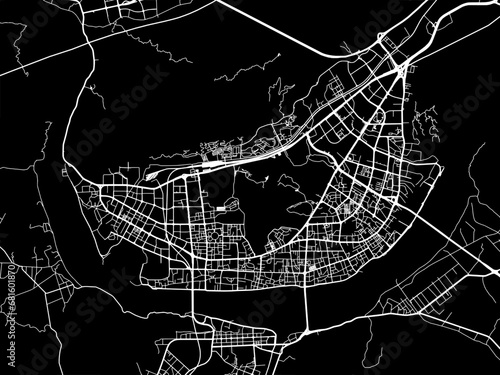 Vector road map of the city of Zhaoqing in People's Republic of China (PRC) with white roads on a black background. photo