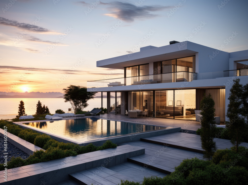 a beautiful modern house with landscape and sea view 