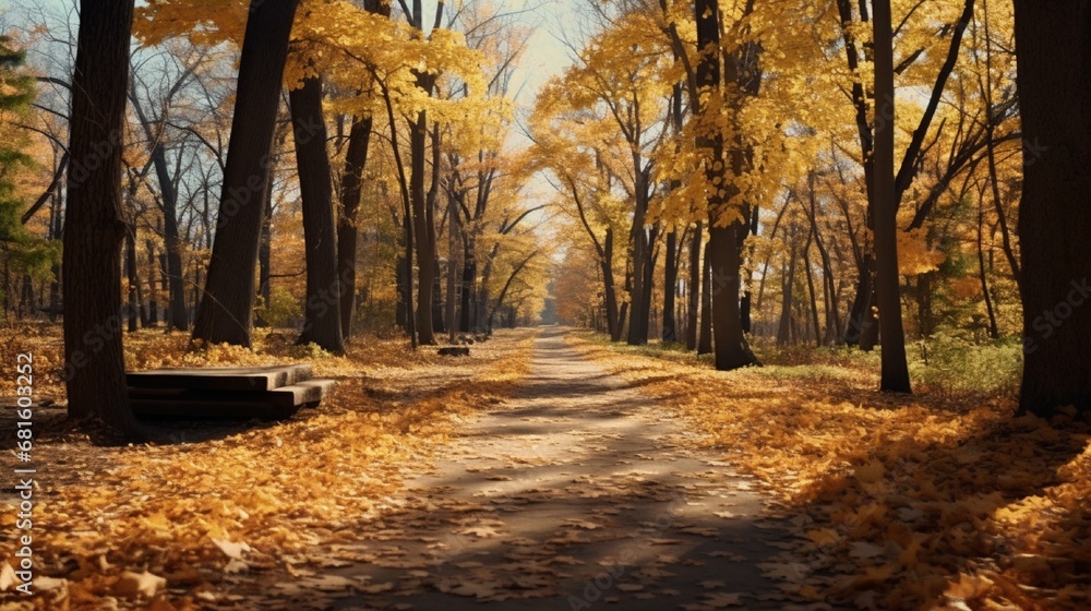 Fototapeta premium Beautiful walking path at a Michigan state park with changing leaves
