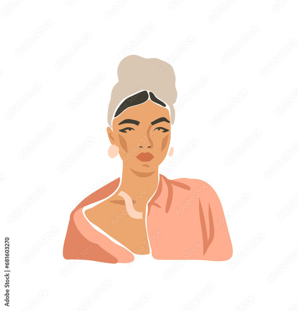 Fototapeta premium Hand drawn vector abstract trendy graphic contemporary modern art,aesthetic fashion illustration with bohemian,beautiful modern female,minimalistic trendy style. Vector woman body abstract drawing.