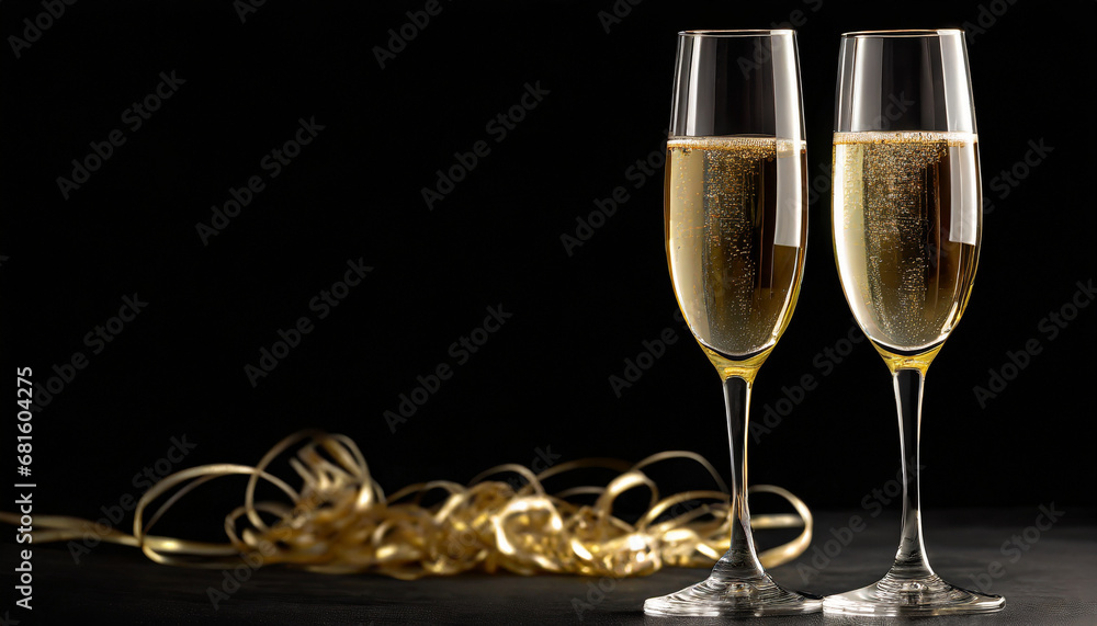 Two champagne glasses on a black background Two champagne glasses on a black background